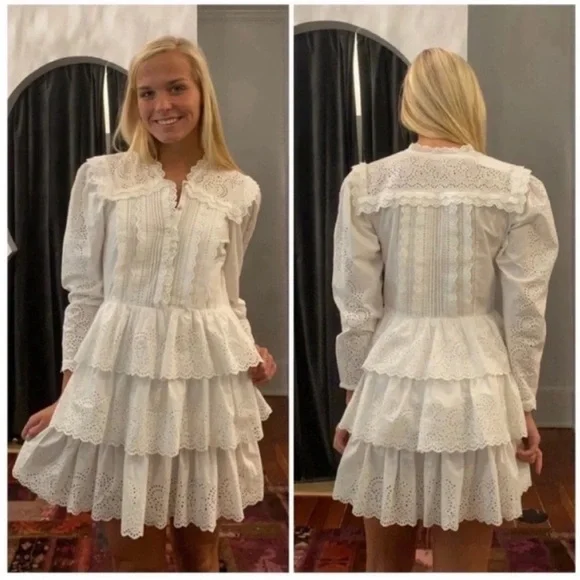 Ulla Johnson Aster Long Sleeve Tiered Ruffle Mini Dress White - Picture 3 of 12